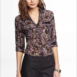 Express / the portofino shirt / floral sheer
